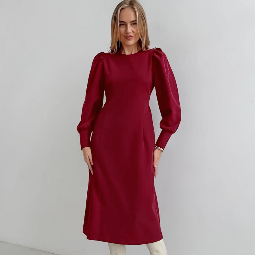 Dame Midi-Kjole med elegante pufærmer og klassisk snit Stilla