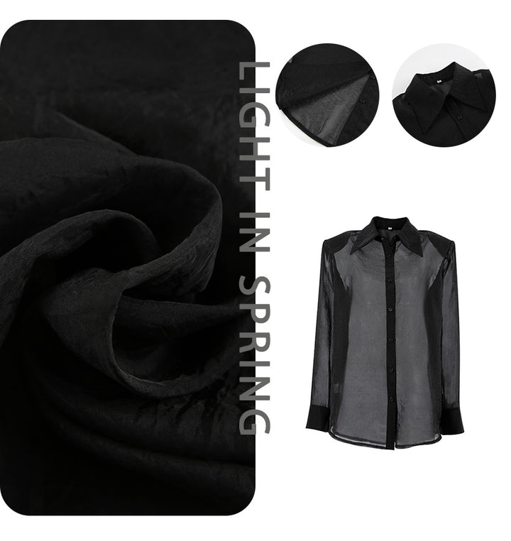 Dame store størrelser skjorte bluse med asymmetrisk design og gennemsigtige ærmer Stilla