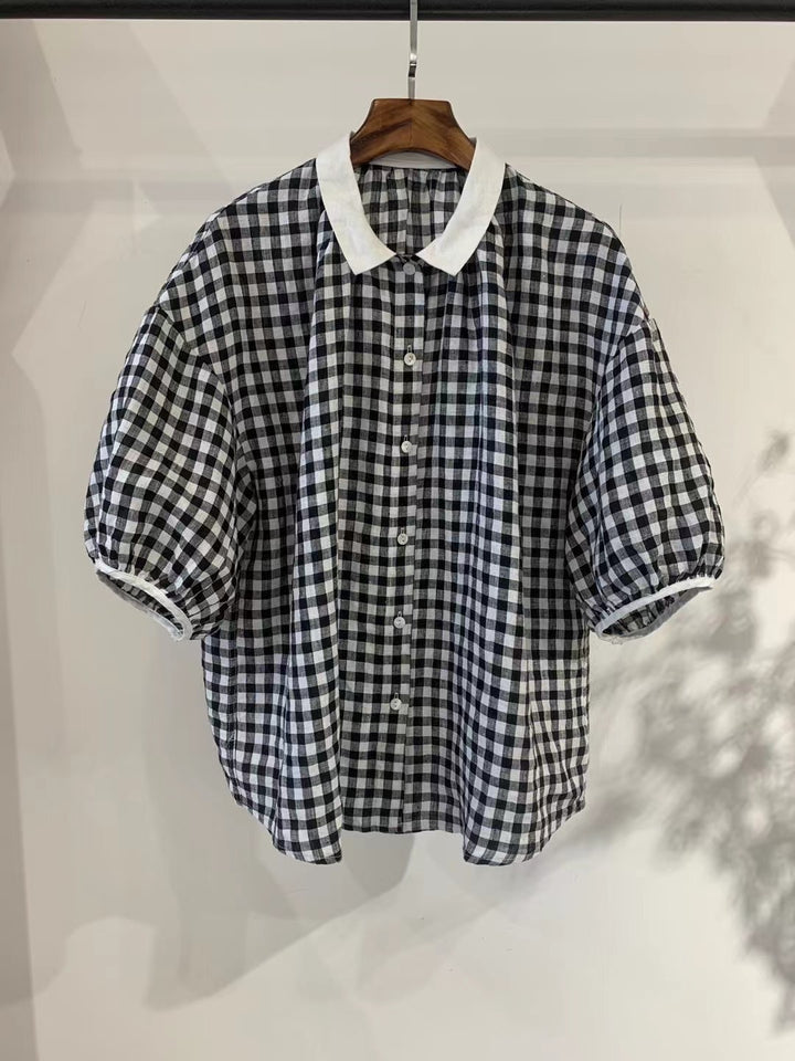 Dame Fritid Korte Ærmer Stribet Button-Up Skjorte Stilla
