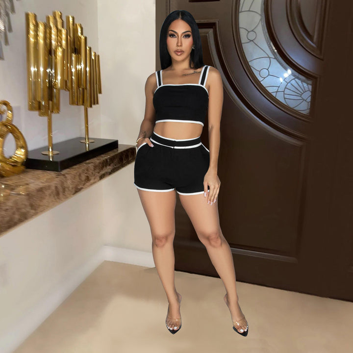 Dame Sporty Crop-Top og Shorts Sæt med elastisk Talje og kontrasterende Accenter Stilla