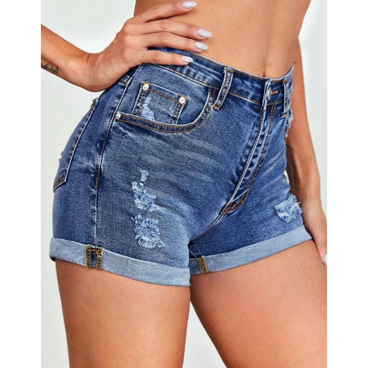 Dame Vintage Jeans-Shorts i afslappet look med høj talje og frynsede detaljer Stilla
