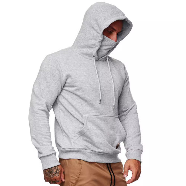 Herren nan hoodie med integreret halskrave ansigtsschutz, kænguru lomme og ribkant Skovae