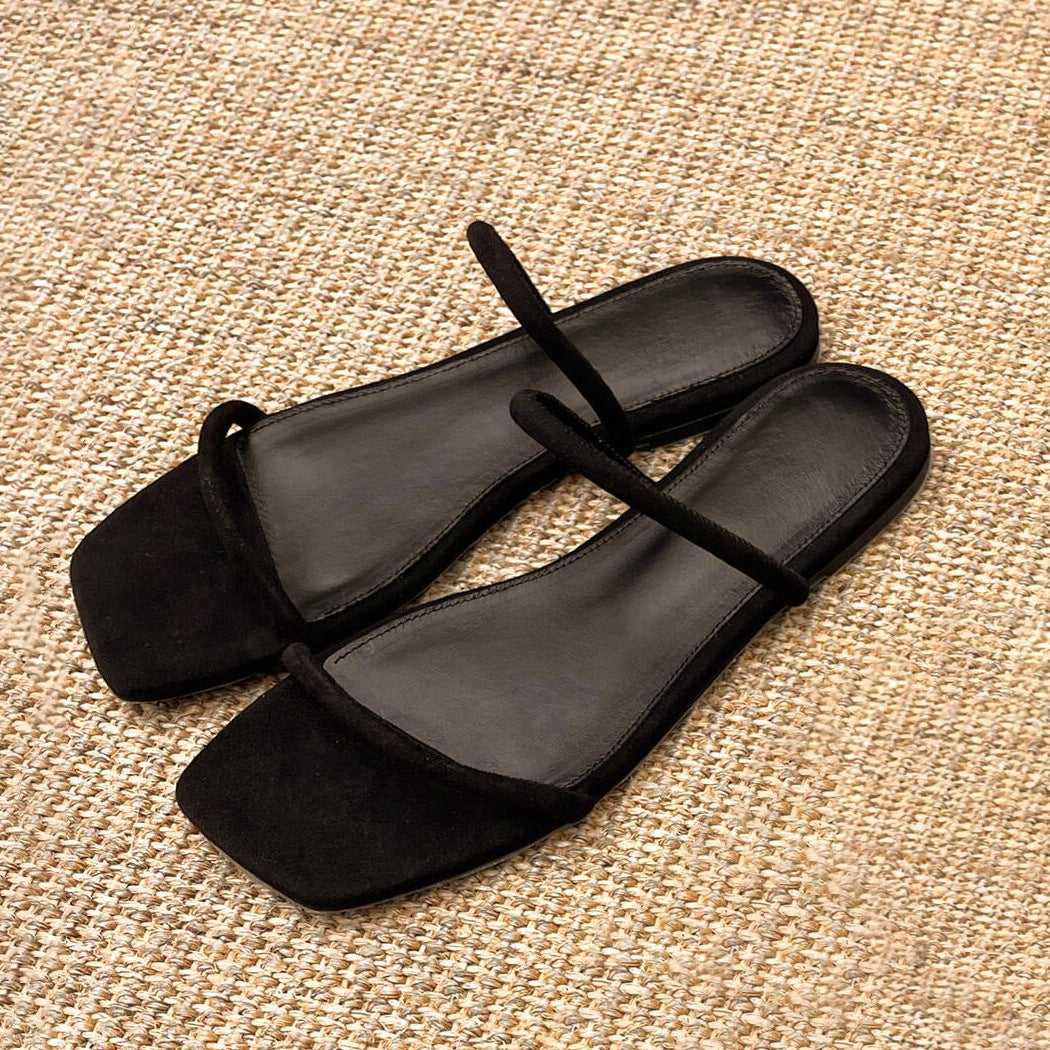 Femme Elegante Firkantet Tå Sklid Sandaler Stilla