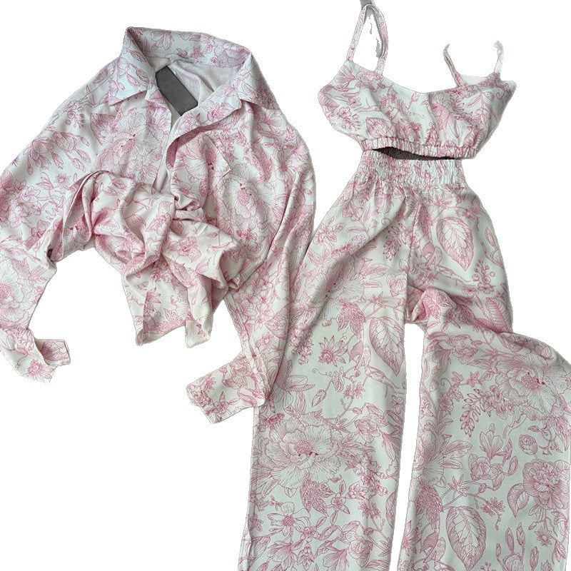 Dame fritid sæt med blomstret design og elastisk linning Stilla