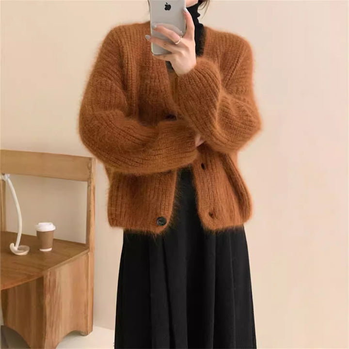 Dame Fleece Cardigan med Knap og Casual Skæring Stilla