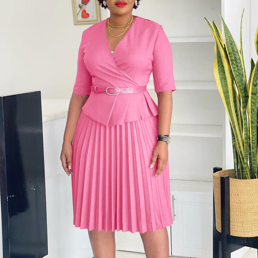 Dame Plisseret Kjole med elegant peplum Form og aftagelig Belte Stilla