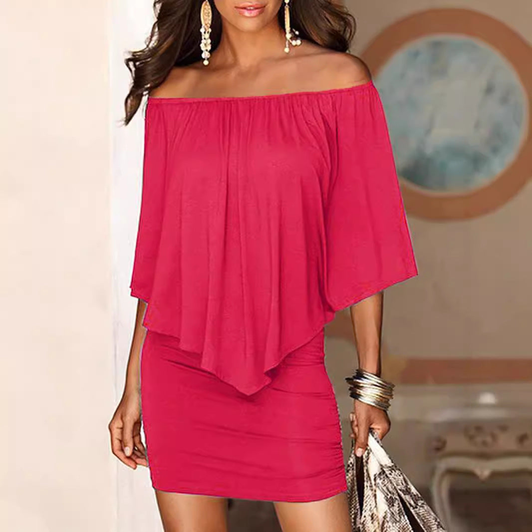 Dame Off-Shoulder Mini Kjole med flydende stof og drapering Stilla