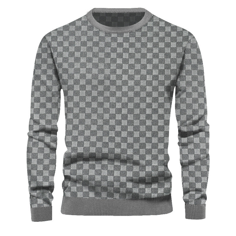 Herren nan finstruktureret rundhalset pullover med ternet relief og ribbede manchetter Skovae