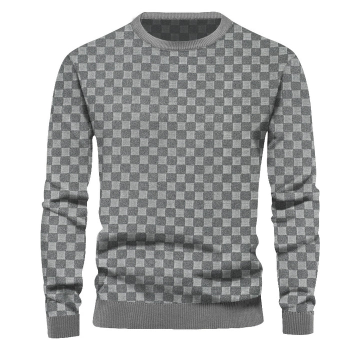 Herren nan finstruktureret rundhalset pullover med ternet relief og ribbede manchetter Skovae