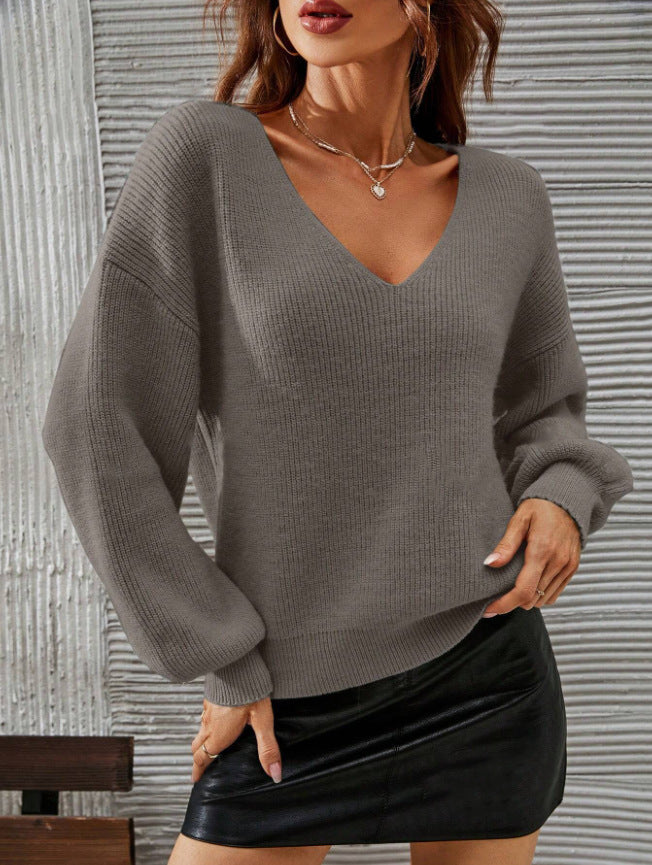 Damer V-hals sweater med en afslappet pasform og fashionable ballon ærmer Stilla
