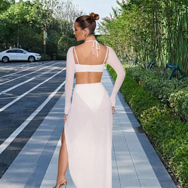 Damer Glamorous Maxi Kjole med Glitrende Detaljer og Side Slid