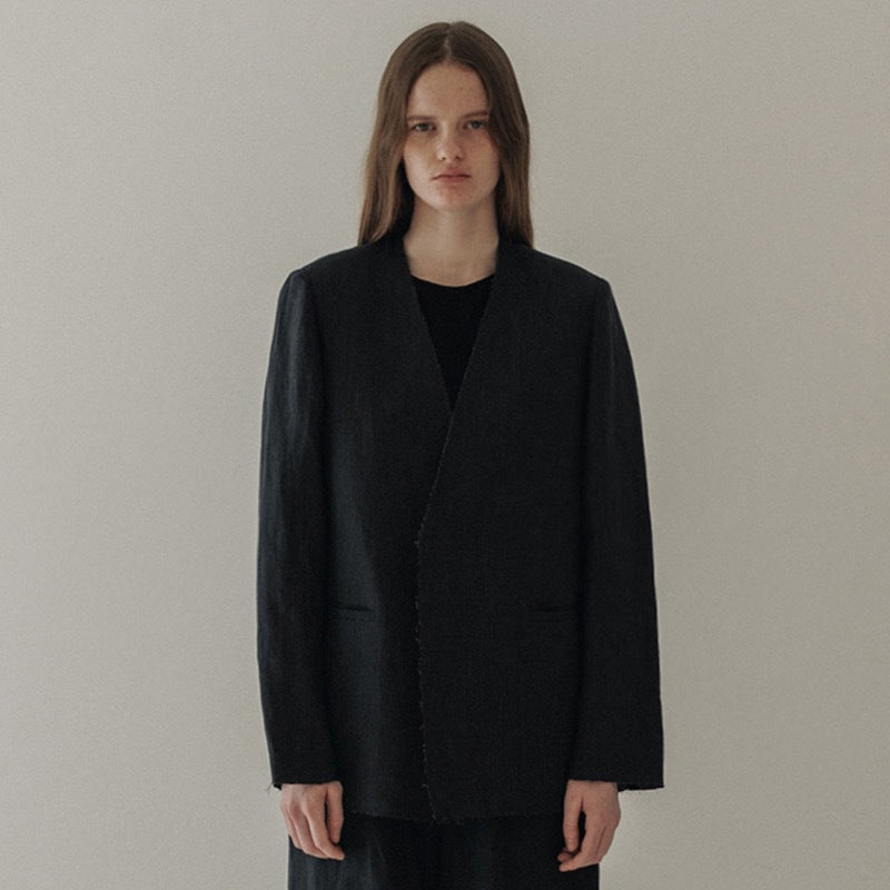 Dame Oversized Blazer med struktureret hør-blanding og afslappet silhuet Stilla