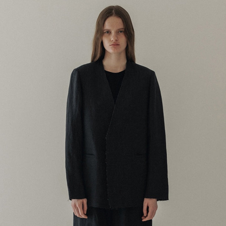 Dame Oversized Blazer med struktureret hør-blanding og afslappet silhuet Stilla