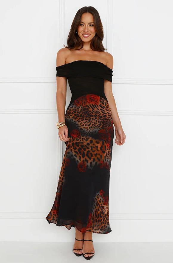 Femme Off-Shoulder Leopardmønster Aftenkjole Stilla