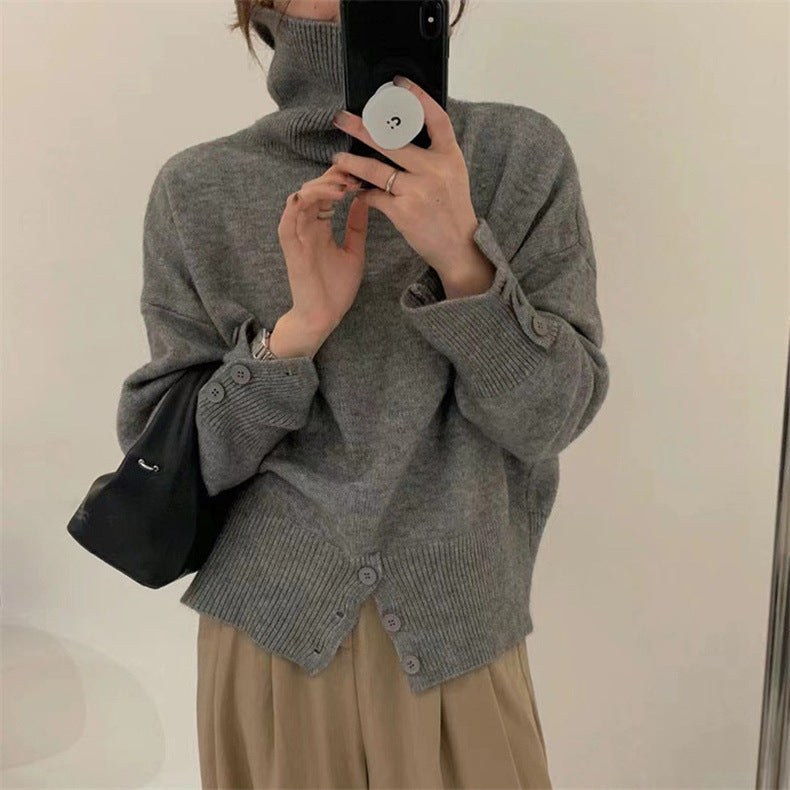 Kvinderne hyggelige turtleneck sweater med knapdetaljer Stilla
