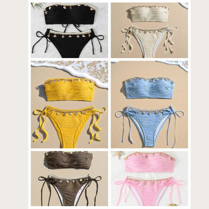 Dame bandeau-bikini med raffinerede muslingedetaljer Skovae
