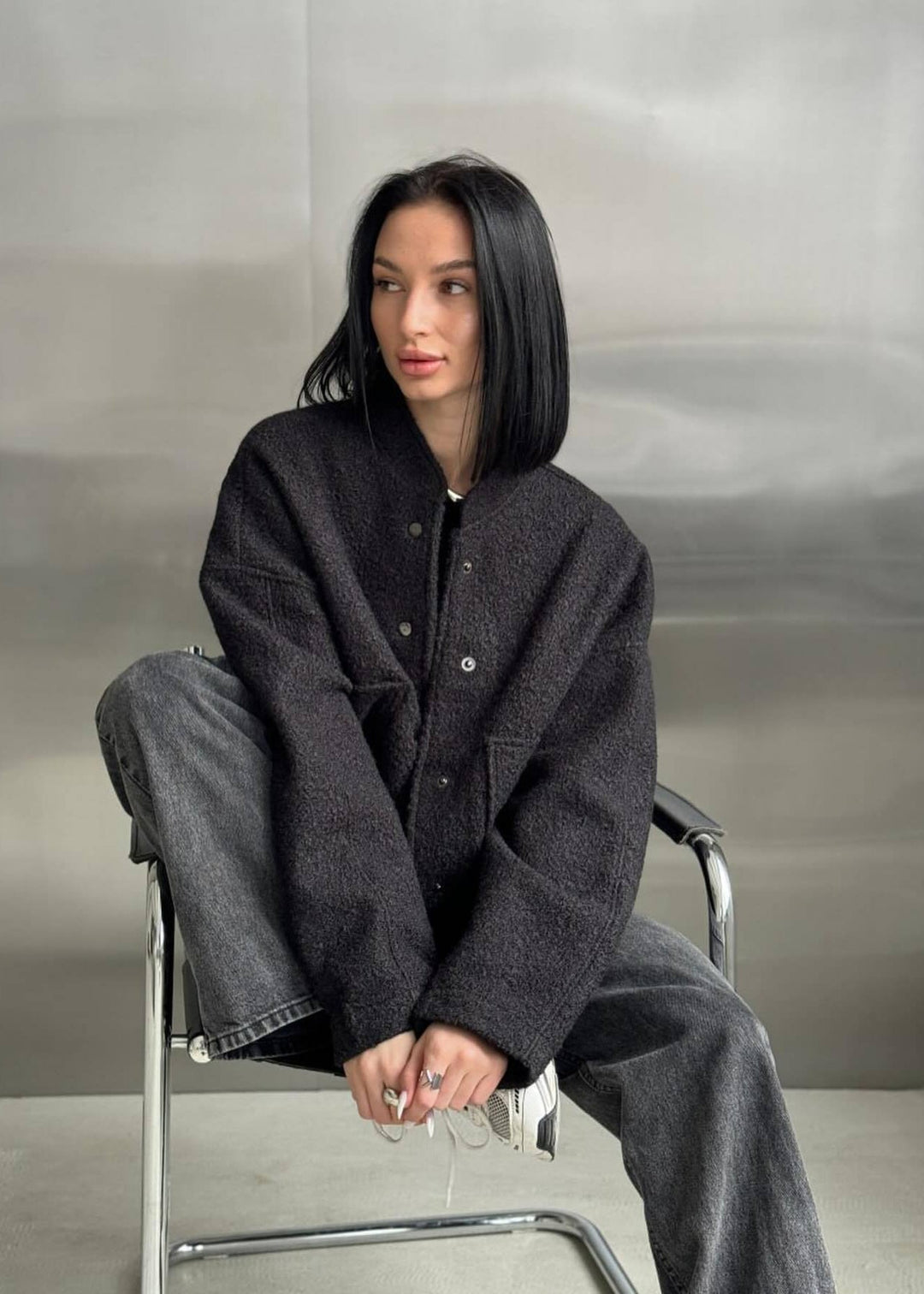 Stilla | Oversized Fleece Trykknapjakke