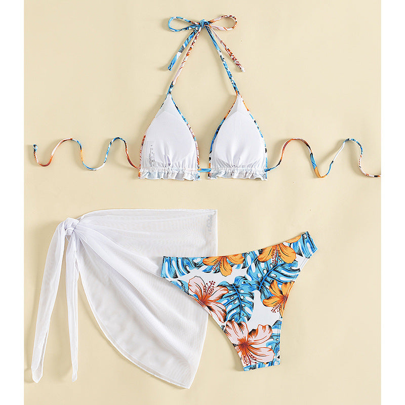 Dame Triangel-Bikini-Sæt med blomsterdesign og afslappet Tuch Skovae