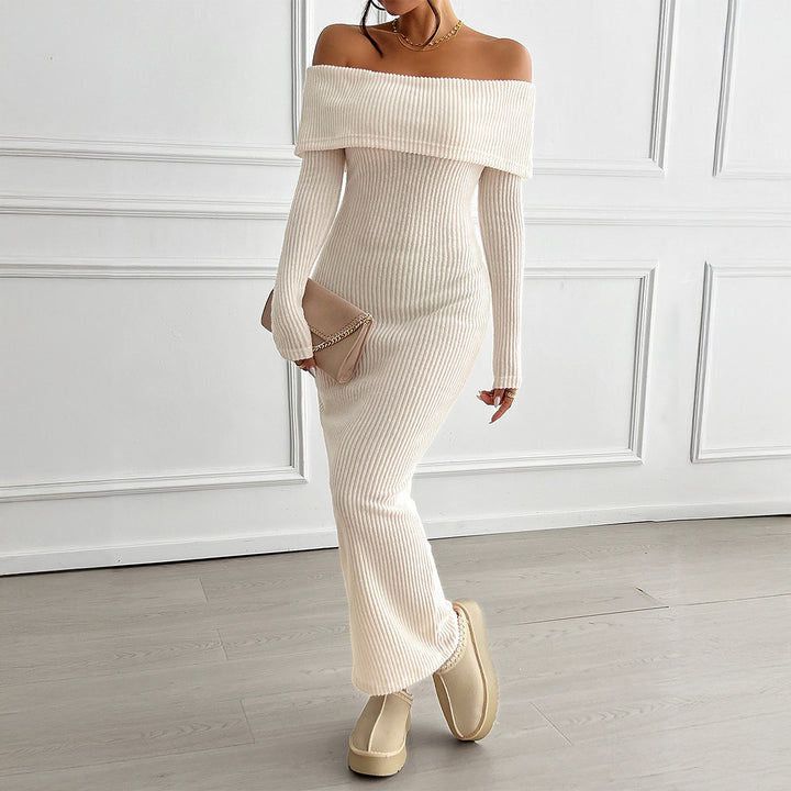Dame Off-Shoulder Strikkemaxikjole med tætsiddende pasform Stilla