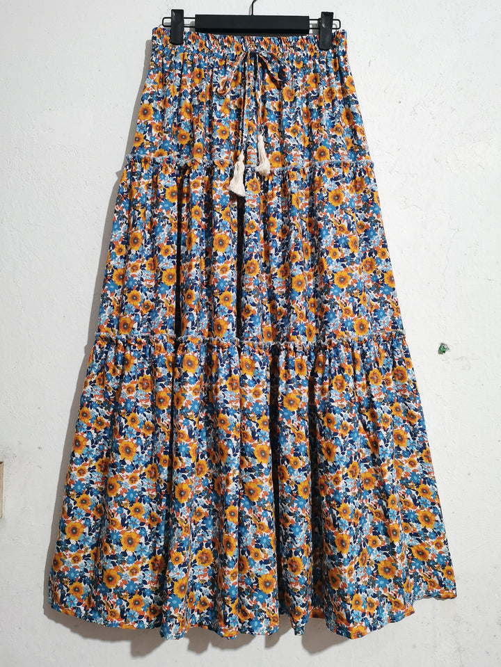Femme Bohemian stribet Midi-nederdel med justerbart taljebånd Stilla