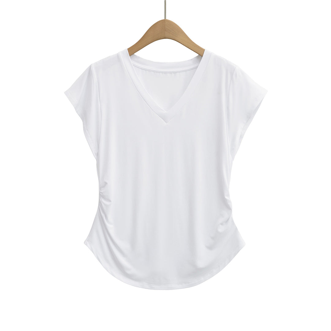 Dame V-hals T-shirt med afslappede detaljer og figurspillende snit Stilla