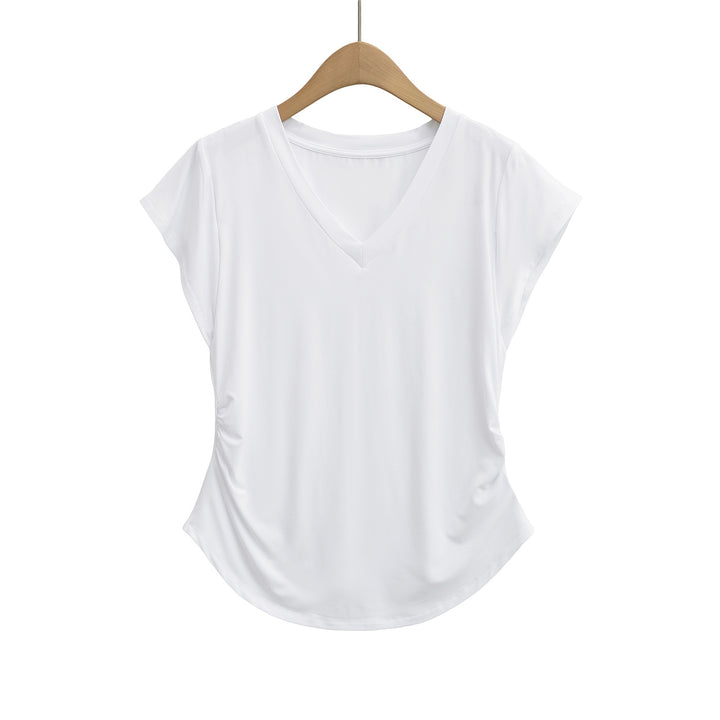 Dame V-hals T-shirt med afslappede detaljer og figurspillende snit Stilla