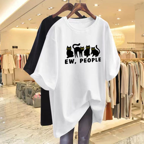 Dame T-shirt med humoristisk katte-design og casual pasform Stilla