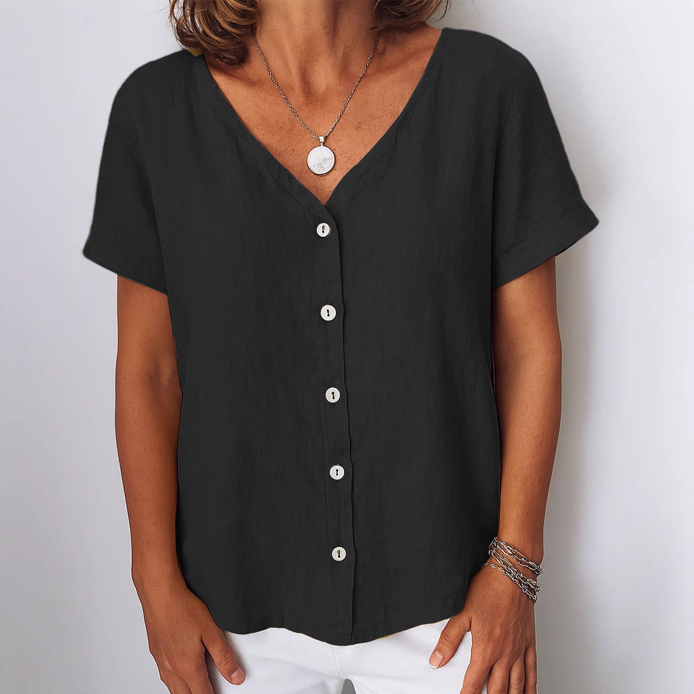 Dame linnedbluse med knapdetaljer Skovae