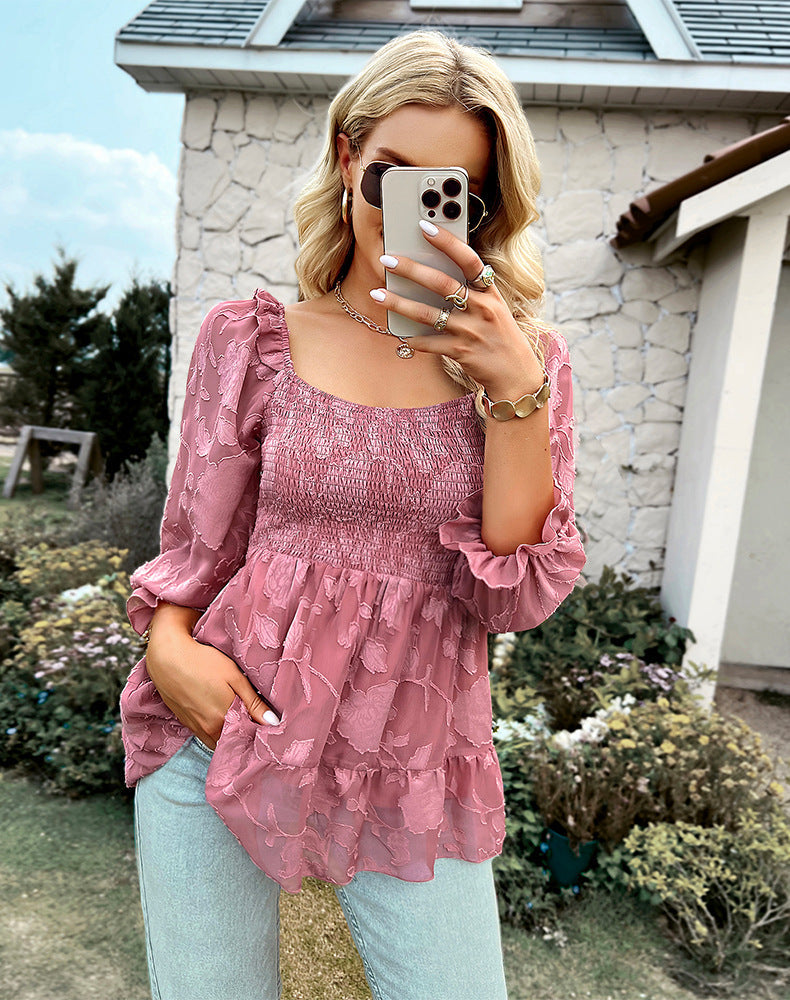 Stilla | Square Neck Langærmet Trykt Bluse Top