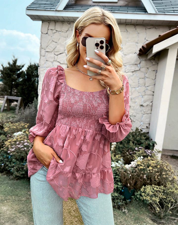 Stilla | Square Neck Langærmet Trykt Bluse Top
