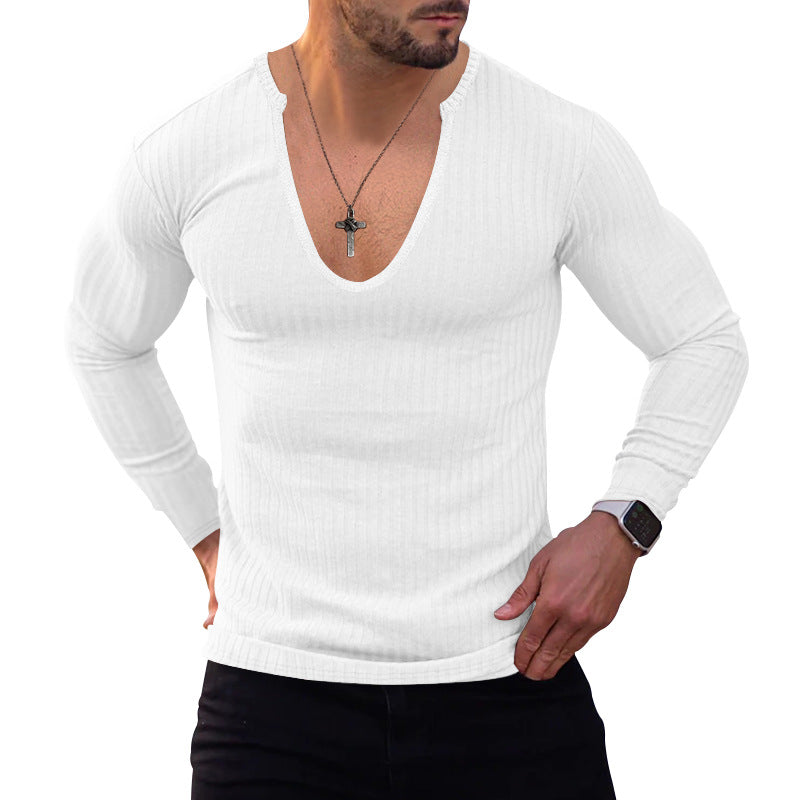 Herrer Langærmet Henley T-shirt med dyb V-hals og struktureret stof Stilla