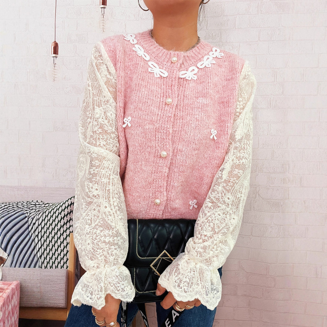 Kvindernes cardigan med elegant lace og perle-beklædte knapper Stilla
