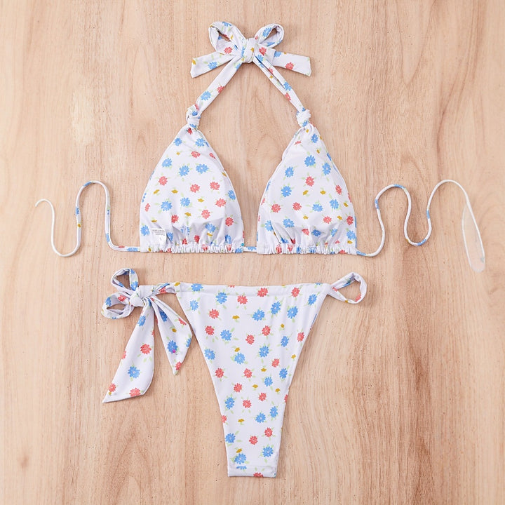 Dame blomsterprint bikini-sæt med legesyg bindemåde og høj udskæring Stilla