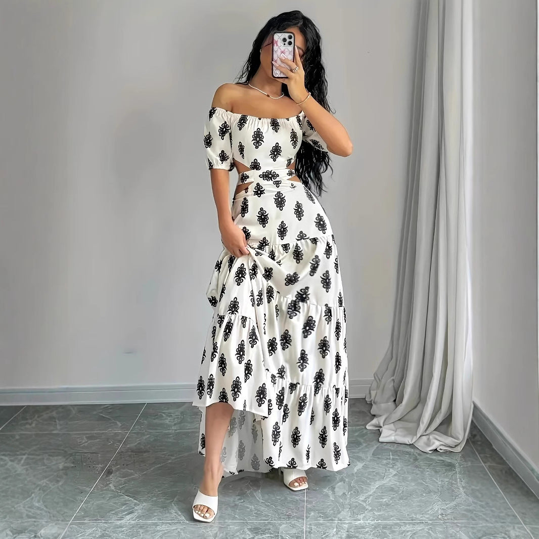 Dame Off-Shoulder Maxikjole med florale mønstre og voluminøs kant Stilla