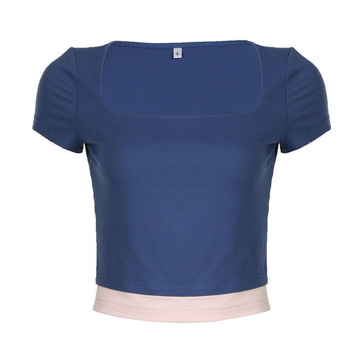 Damen cropped Oberteil mit elegantem quadratischen Ausschnitt und kontrastierendem Saum Skovae