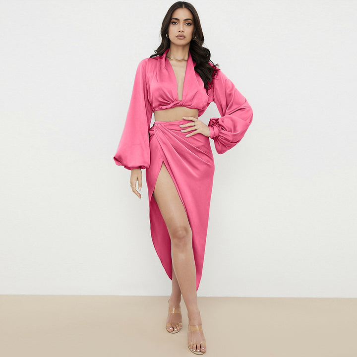 Dame elegant ensemble med lang nederdel og slyngeoverdel Stilla