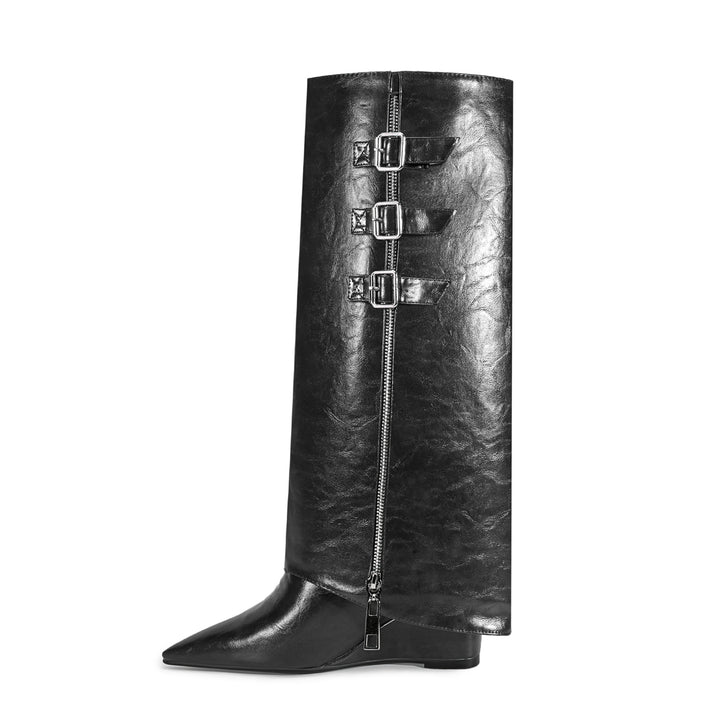 Femme Over-the-Knee Slouchy Stiletto Støvler med dekorative spænder Stilla