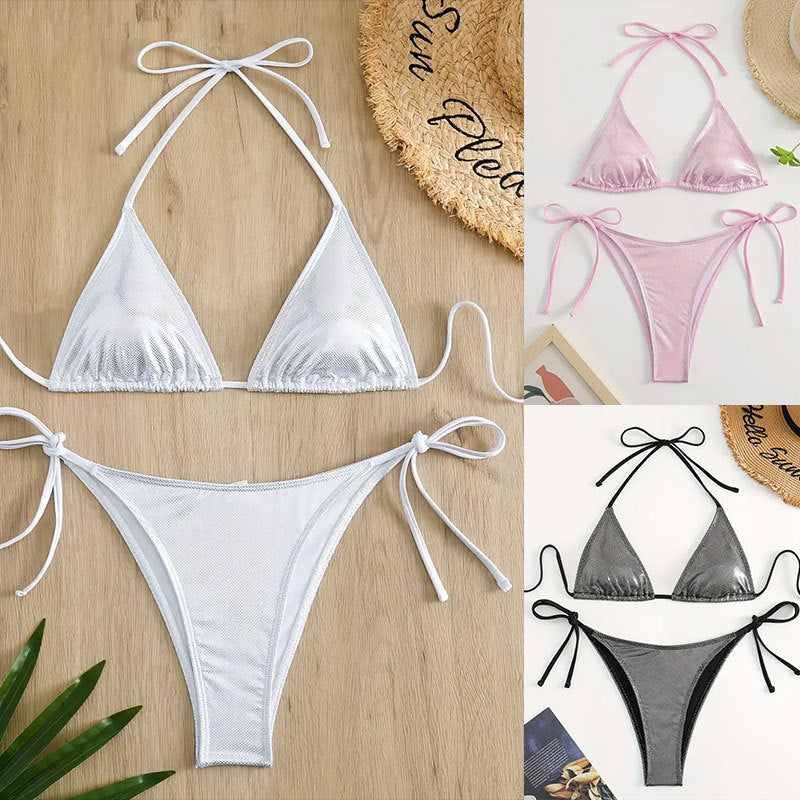 Dame triangel-bikini med glitrende netdesign Skovae