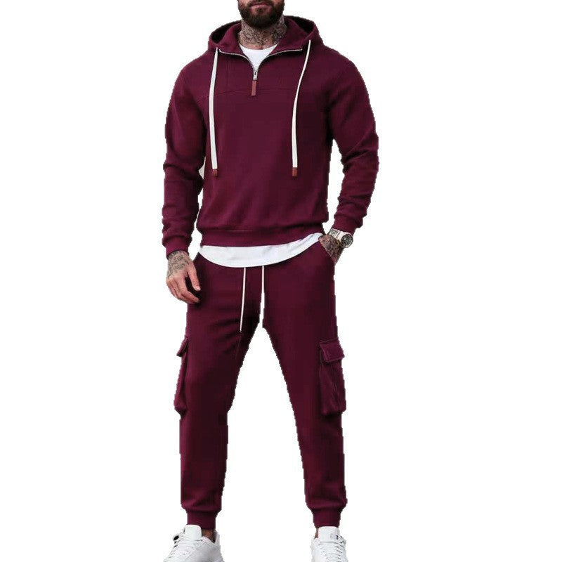Herrer let strik fleece-joggingdragt med halvlange lynlås og cargo-lommer Skovae