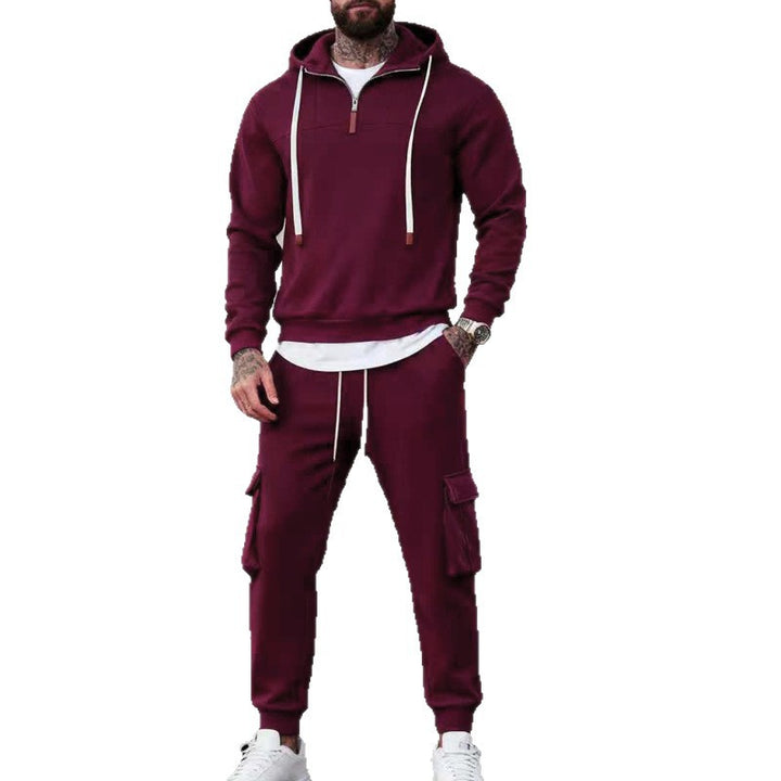 Herrer let strik fleece-joggingdragt med halvlange lynlås og cargo-lommer Skovae