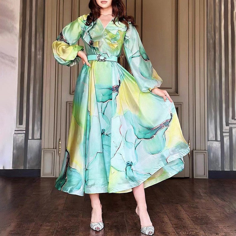 Dame Maxikjole med flydende chiffon og legende flæse design Stilla