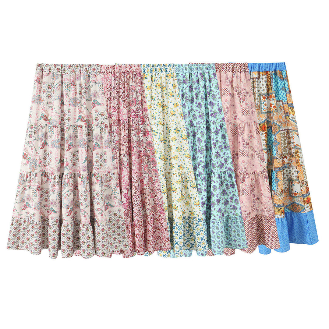 Dame maxikjole med legende patchwork mønster og voluminøs silhuet Skovae
