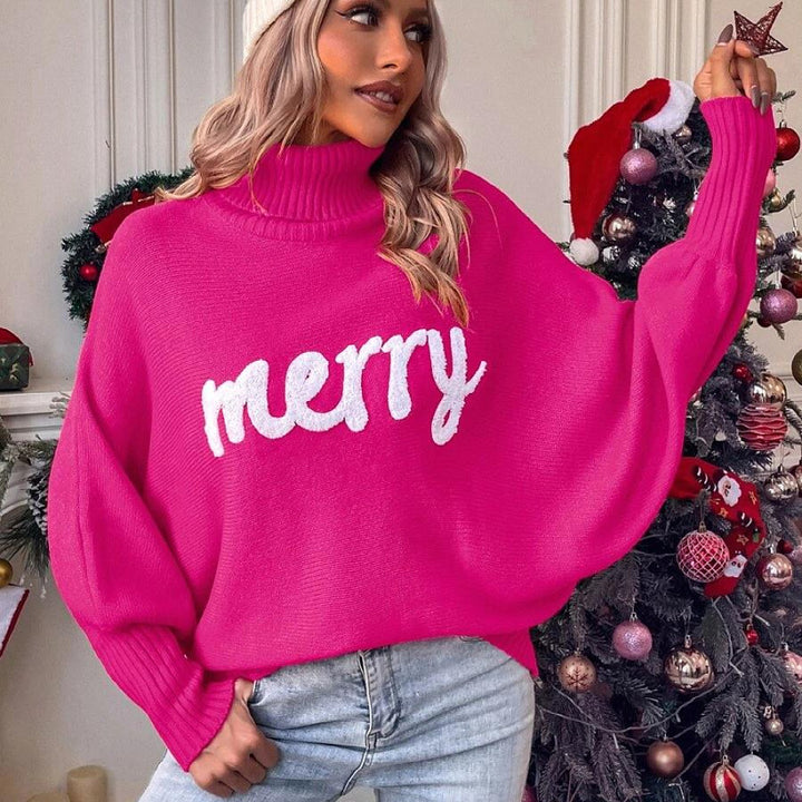 Dame sweater med høj krave og festlig inskrift Stilla