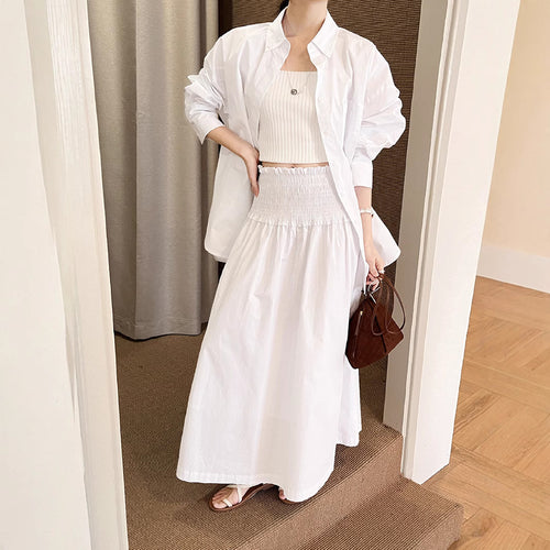 Dame casual bluse skjorte og luftig midi nederdel Stilla