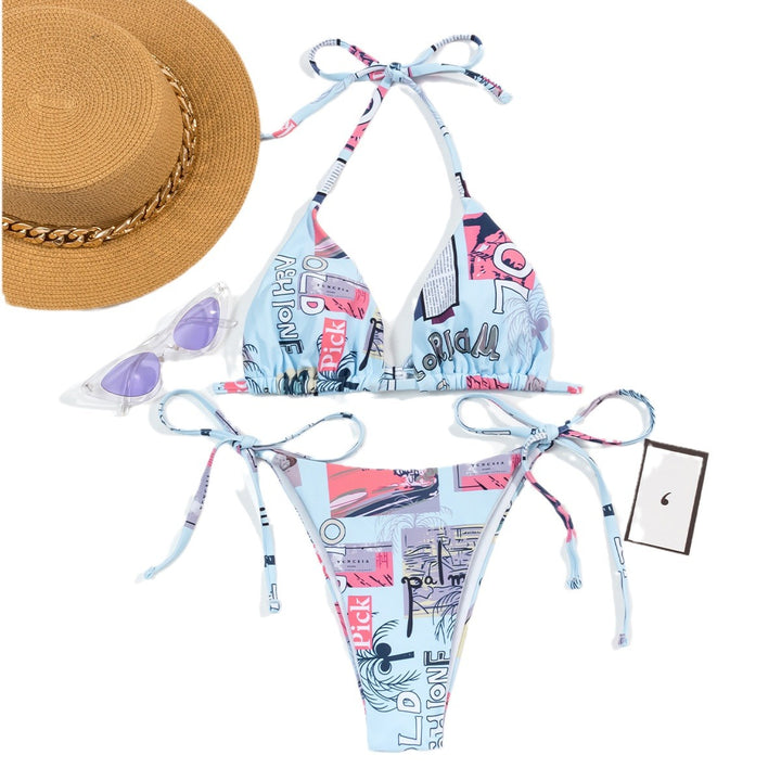 Dame justerbar trekant-bikini med moderne tryk Skovae