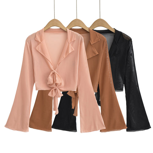 Damer stilfuld cropped bluse med flydende stof og ruffles detaljer Stilla