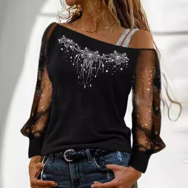 Dame Off-Shoulder Dekoreret Sweatshirt Top Stilla