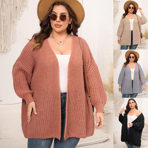 Dame afslappet oversized strikcardigan med dyb V-udskæring og ballonformede ærmer Stilla