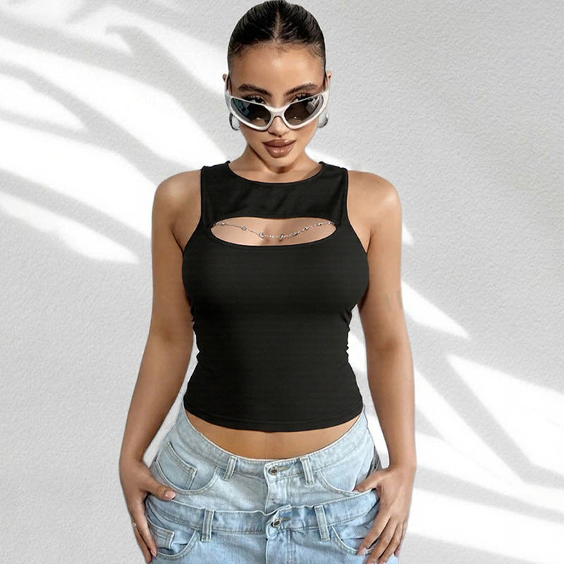 Dame Trendy Tanktop med dekorativt cut-out og moterigtige detaljer Skovae