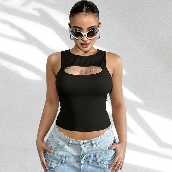 Dame Trendy Tanktop med dekorativt cut-out og moterigtige detaljer Skovae